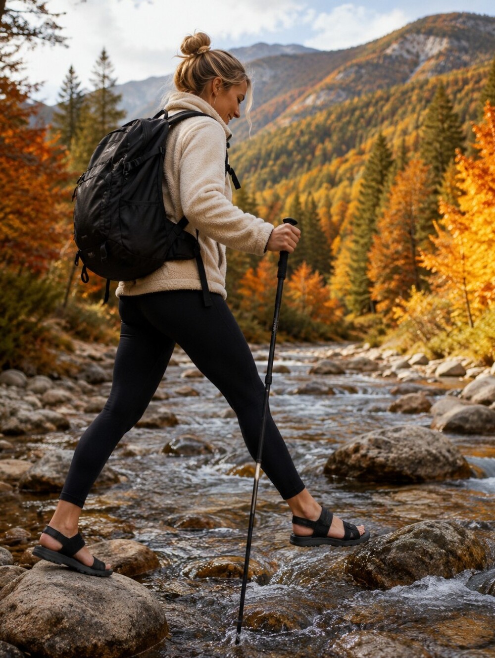 Jambu Africa Women's Leather Hiking Black  Comfort Sandals W/ Velcro Strap
